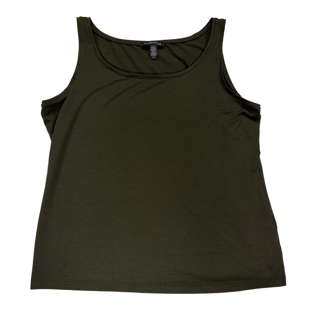 Eileen Fisher Womens S Tank Top Olive Green Tencel Lyocell Made USA Knit